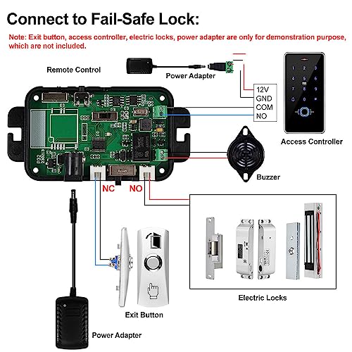 YiToo 12VDC Remote Control Switch 433MHz with DC Power Connector & Buzzer Specially for Access Control Door Lock (Without Lock) - style: Without Lock