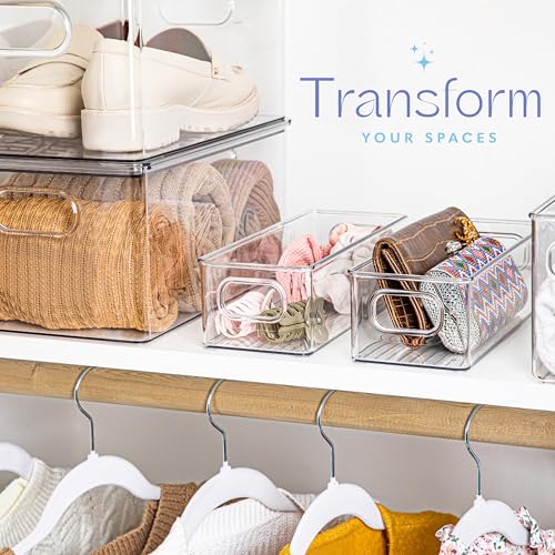 Plastic Food Storage Clear Container 2 Pack Bin with Handles for Organizing Kitchen, Pantry, Refrigerator, Freezer, Pantry, Cabinet, Closet, Bathroom. Stackable 10”x4”x3” - size: 10x4x3