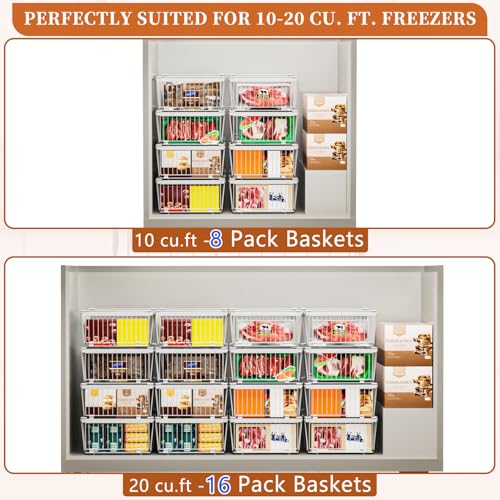 Large Freezer Organizer Bins for 10 to 20 Cu.Ft,2 Pack , Leak-Proof Bottom