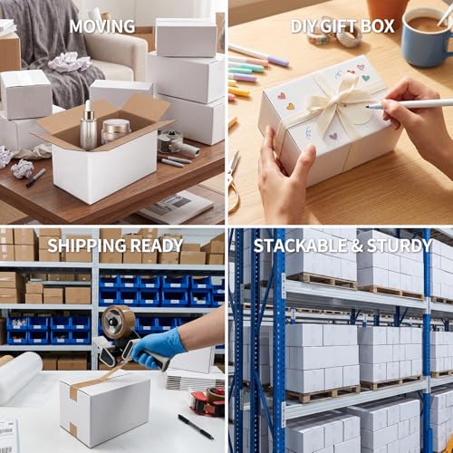 Shipping Boxes 7x4x4 Set of 25, White Corrugated Cardboard Box for Mailing Business Packaging - size: 7x4x4 Inches