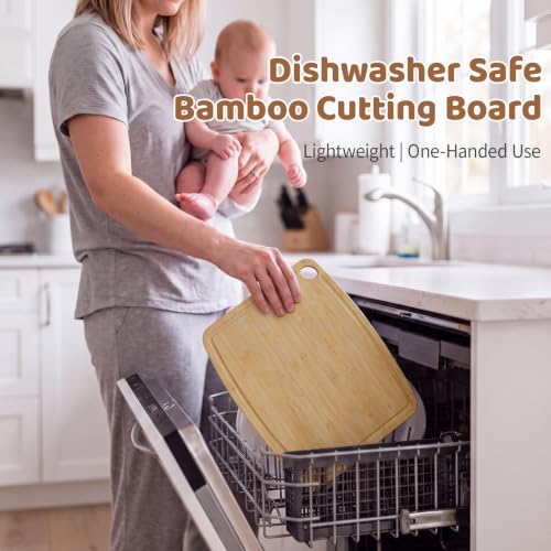 Dishwasher Safe Cutting Board,Bamboo Cutting Board with Juice Groove - color: Natural, size: Set of 2 (Small + Medium)