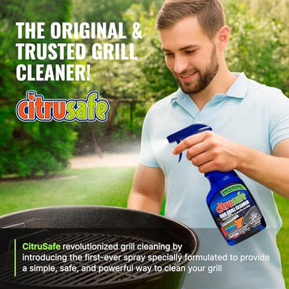 Citrusafe BBQ Grill Cleaner Spray for Outdoor Grill 16 OZ – Safe Heavy Duty Cleaner for Burnt Food & Grease – Degreases & Cleans Grates, Racks, Pellet, Ovens, Flat Top Grills, and Electric Smokers