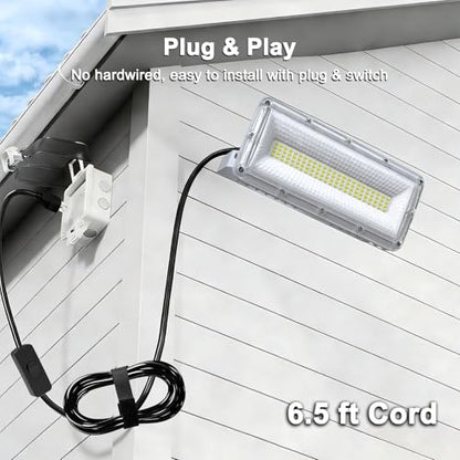 Kekeou 6500LM 5000K LED Flood Light with Plug & 6.5ft Cord & Switch - size: 100W 1pack Equivalent