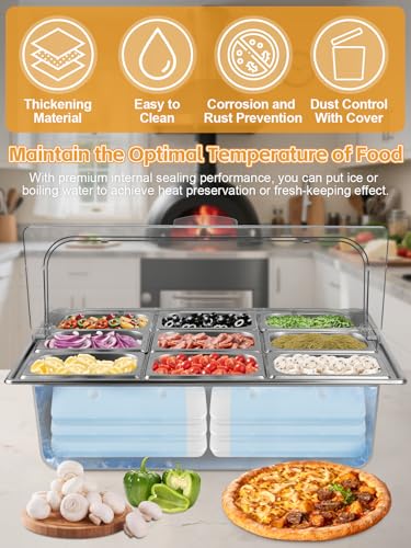 Pizza Topping Station 9 Pans Stainless Steel Salad Bar for Home - color: Silver, size: 9 Pans