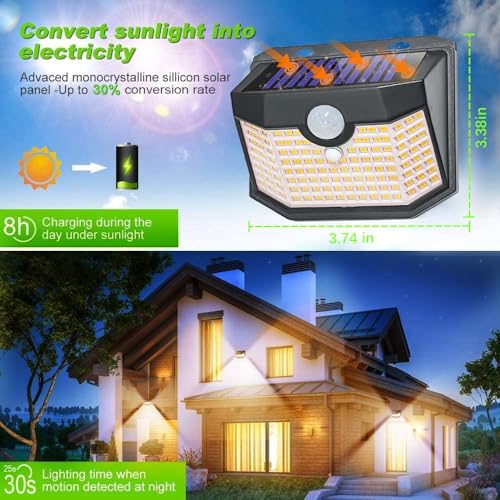 HMCITY 120 LED Solar Lights Outdoor Motion Sensor, 2 Pack, Black Warm - color: Black -Warm, size: 2 Pack