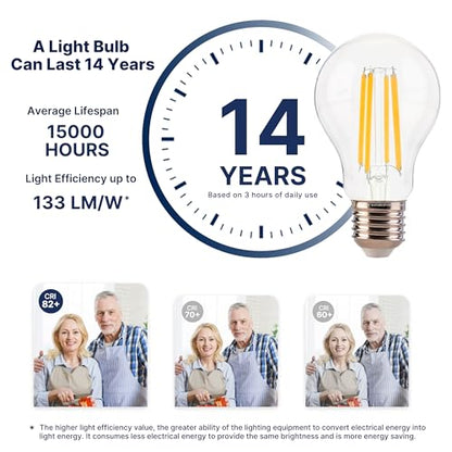 FLSNT 100W Equivalent A19 LED Light Bulbs, Efficient 12W, 1600Lumens, 2700K Soft White, CRI82, E26 Base LED Filament Light Bulbs, Clear Glass, 4 Pack, Dimmable - color: 100w 2700k Soft White, size: 4 Count (Pack of 1)