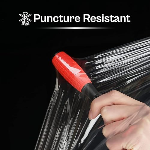 PSBM Stretch Wrap with Handles, 4 Rolls 10 Inch x 1000 Feet 70 Gauge Heavy Duty Clear Plastic Wrap Industrial Strength Shrink Film for Moving, Packing & Shipping - size: 10 Inch, style: 70 GA