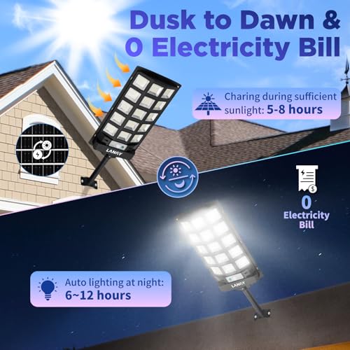 Solar Street Lights Outdoor,2 Pack Solar Lights Outdoor Waterproof Dusk to Dawn 60000LM 6500K Solar Flood Lights Motion Sensor with Remote Control, Commercial Area Lighting for Outside Parking Lot - size: 2PACK 60000LM