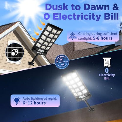 Solar Street Lights Outdoor,2 Pack Solar Lights Outdoor Waterproof Dusk to Dawn 60000LM 6500K Solar Flood Lights Motion Sensor with Remote Control, Commercial Area Lighting for Outside Parking Lot - size: 2PACK 60000LM