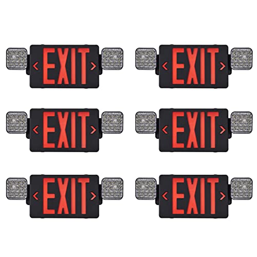 TANLUX Black Exit Sign with Emergency Lights, LED Emergency Exit Light with Battery Backup, UL Listed, AC 120/277V, Commercial Emergency Lights Combo for Business - 6 Pack - color: Black Housing+Red Letter, size: 6 Pack