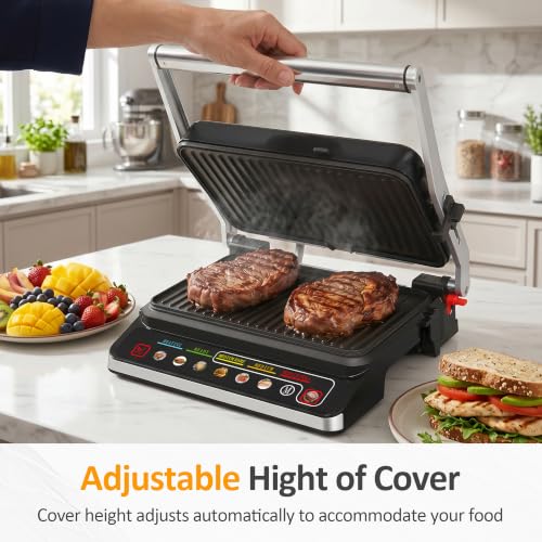 1600W Electric Indoor Grill Panini Press with 8 Preset Menu - size: Large