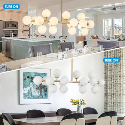 Modern Gold Chandelier Rectangle Pendant Light Sputnik Chandeliers Hanging Light Fixture 16-Light - color: Gold-40in