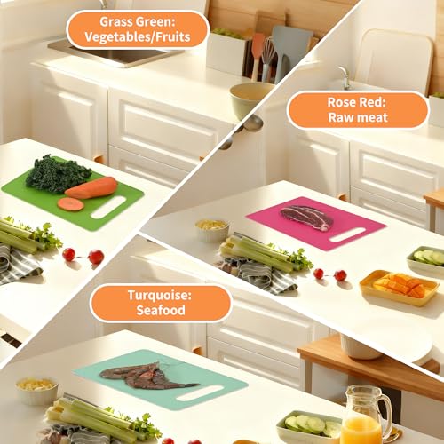 Luckyiren Plastic Cutting Board Set, 6-Piece Kitchen Cutting Mats, BPA-Free - color: Green/Red/Yellow/White; 4-Pack