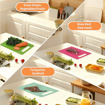 Luckyiren Plastic Cutting Board Set, 6-Piece Kitchen Cutting Mats, BPA-Free - color: Green/Red/Yellow/White; 4-Pack