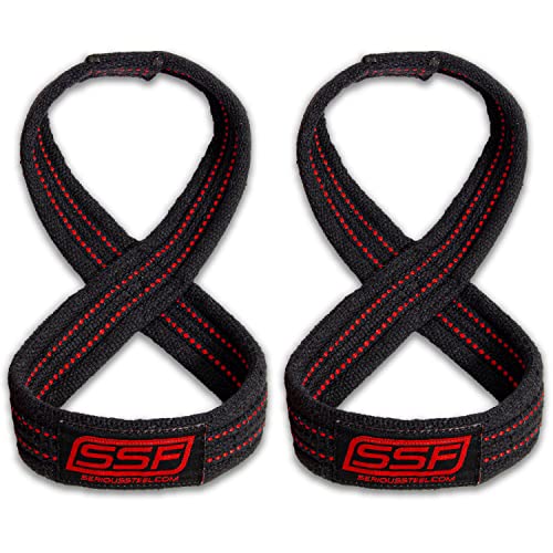 SERIOUS STEEL FITNESS Red Figure 8 Lifting Straps | Deadlift & Strongman Axle Straps - 3 Sizes - color: Black, size: (70 CM - 7.25" Wrist or More)