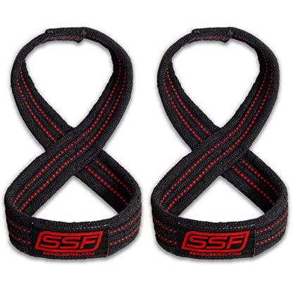 SERIOUS STEEL FITNESS Red Figure 8 Lifting Straps | Deadlift & Strongman Axle Straps - 3 Sizes - color: Black, size: (60 CM - Less than 7.25" Wrist)