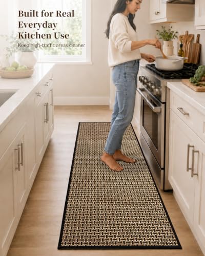 eqivei Kitchen Runner Rug, 24" x 59", Non-Slip Washable Kitchen Floor Mat - color: Black Gold