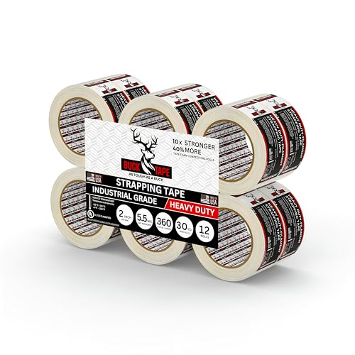 12 Pack Buck Strapping Tape 2 Inch x 30 Yds (90ft), 5.5 Mil – Heavy Duty Fiberglass Tape, Filament Tape, Reinforced Packing Tape with Synthetic PET Adhesive for Bundling, Shipping & Palletizing - size: 2 Inch x 30 Yards, style: 12 Pack