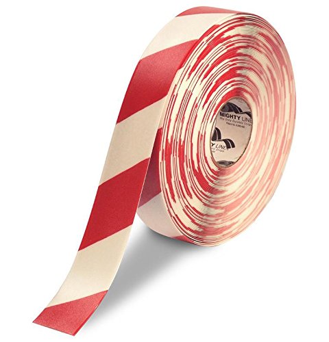 Mighty Line Diagonal Chevron Floor Marking Tape, 2 in White and Red - size: 2 inch, style: White With Red Chevrons