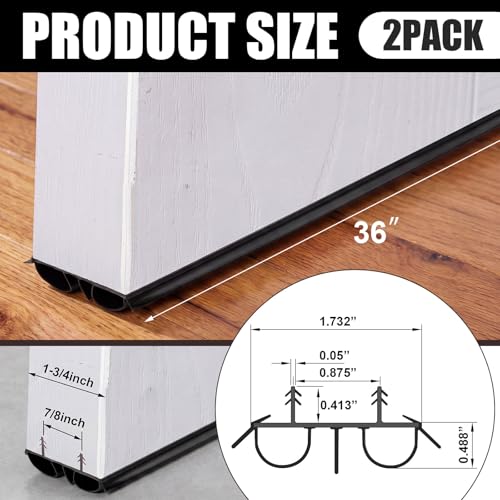 Pushglossy 2 Pcs Double Bubble Kerf 36" Door Bottom Seal, Black - color: Black, size: Double Bubble Kerf