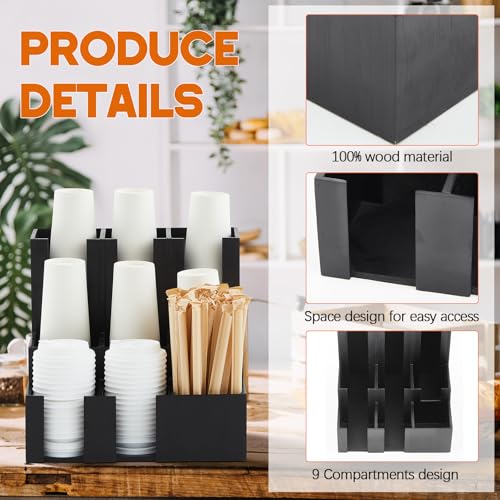 CroBlissful 9 Compartment Pine Wood Vertical Coffee Cup and Lid Dispenser - color: Black, style: Pine Wood