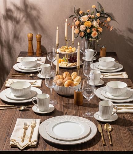 GBHOME Ceramic Dinnerware Sets of 4,16 pcs Plates and Bowls Sets Dishes - color: Off-White, size: Service for 4 (16 pcs)