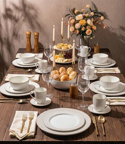 GBHOME Ceramic Dinnerware Sets of 4,16 pcs Plates and Bowls Sets Dishes - color: Off-White, size: Service for 4 (16 pcs)