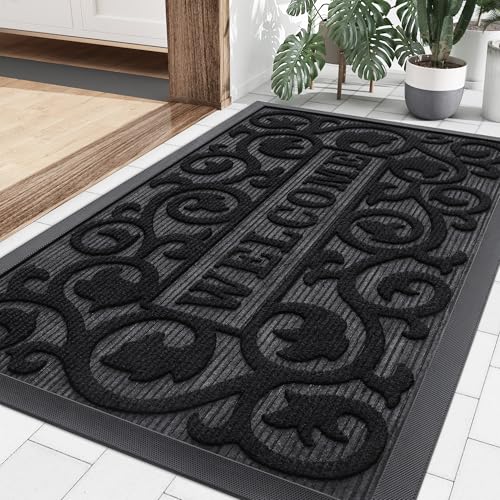Smiry Front Door Mat Outside Entrance, Low Profile Rubber Doormat, 33x21 - color: Black, size: 33" X 21"