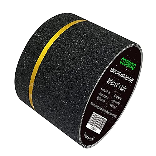COSIMIXO 4" x 33FT Anti Slip Tape with Reflective Stripe,Premium Grip Tape Non Slip Stair Treads Tape,Non Skid Tape, High Traction Adhesive for Stairs Step Black/Yellow - color: Black/Yellow, size: 4Inch x 33Ft