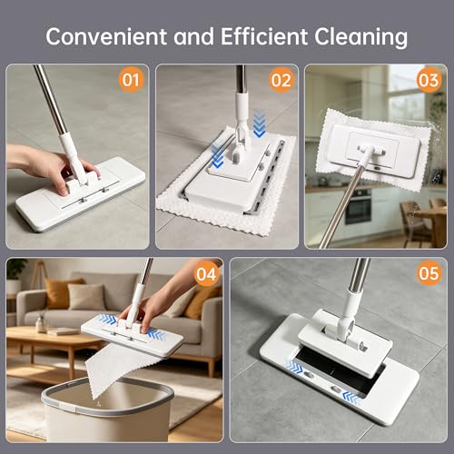 2‑in‑1 Snap Grip Mini Mop with 5 Reusable Cloths, Zero Touch No Wash Lazy Mop, Suitable for Wet/Dry Floors, House Wall, Windows, Corners,Versatile and Efficient - size: Mini Mop with 5 Reusable Cloths