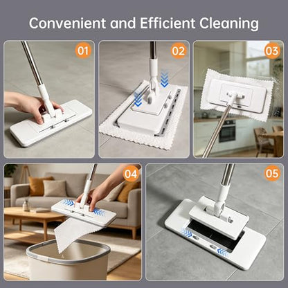 2‑in‑1 Snap Grip Mini Mop with 5 Reusable Cloths, Zero Touch No Wash Lazy Mop, Suitable for Wet/Dry Floors, House Wall, Windows, Corners,Versatile and Efficient - size: Mini Mop with 5 Reusable Cloths