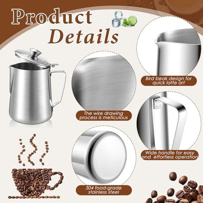 2 Pcs 67 Oz/ 2 L 304 Stainless Steel Pitcher with Lid Milk Frothing Jug - size: 67 Oz/ 2 L
