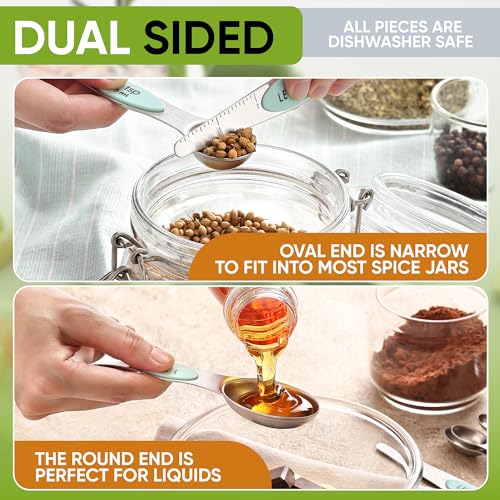 Spring Chef Magnetic Measuring Cups & Spoons Set of 15 with Levelers, Mint - color: Mint