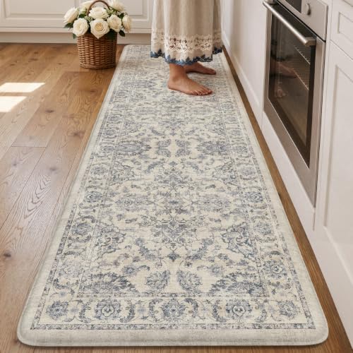 KIMODE Anti Fatigue Kitchen Mats for Floor Cushioned Kitchen Runner Rugs - color: Multi-blue, size: 24"x71"--0.47 inches