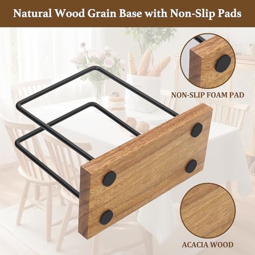 Napkin Holder for Table, Modern Farmhouse Acacia Wood Black Metal Upright