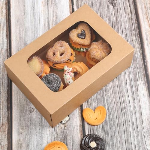 YEKTFS 24Pcs Cookie Boxes with Window, 9x6x3In Pastry Bakery Boxes - color: Brown