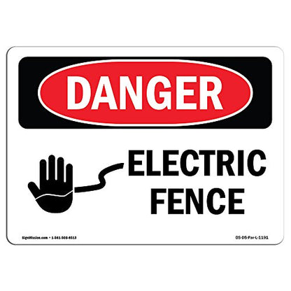 OSHA Danger Sign - Electric Fence | Decal | Protect Your Business, Construction Site, Warehouse & Shop Area | Made in The USA - size: 5" X 3.5" Decal Set Of 10