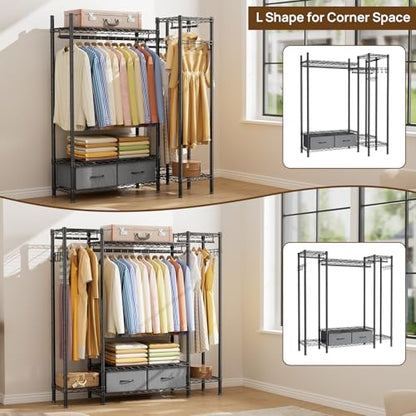 Golpart Heavy Duty Clothing Rack with Adjustable Shelves Clothes Wardrobe - color: Black, size: 15"DX61"WX74.5"H