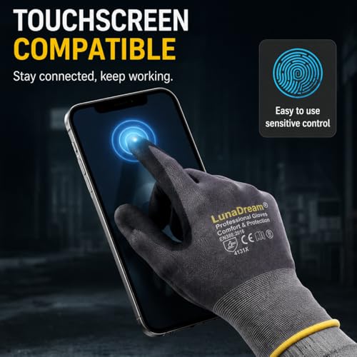 LunaDream Work Gloves MicroFoam Nitrile Coated-6 Pairs,Seamless Knit Nylon Gloves,Gray Work gloves - size: 8/Medium