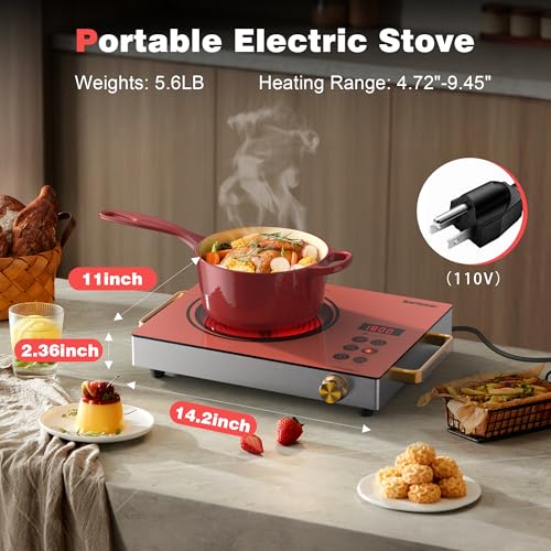 Karinear Portable Electric Stove 110V, 1800W Electric Hot Plate with Handle