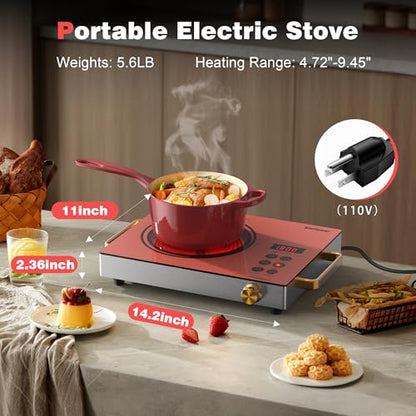 Karinear Portable Electric Stove 110V, 1800W Electric Hot Plate with Handle