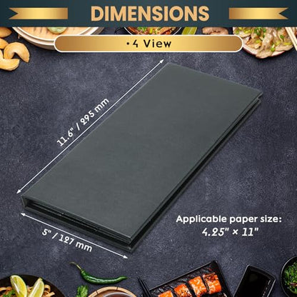 12 Pack 4 View Menu Holder Menu Covers 4.25" x 11" | Black Leather Menu Sleeves Book Style for Restaurant Coffee Bars Wine List - size: 4 View