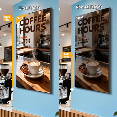 32Inch Wall Mount Digital Signage, 1000nits High Brightness Slim Frameless Advertising Display, Touchscreen Commerical Display LCD Monitor with CMS/U-Disk Plug&Play, Split Screen, 7/24 Timer switch