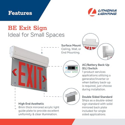Lithonia Lighting Basics Edge-lit LED Exit Sign with Red Letters, Surface Mount Emergency Exit Only Sign, Ni-Cad Battery Backup, 2-Pack (BE W R SM CP2 M2) - size: 2-Pack ||Red Letters, style: Surface Mount