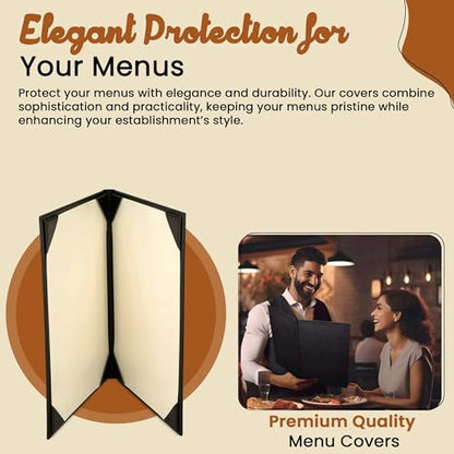 Prestine Menu Covers Made of Premium Faux Leather (10-Pack) - 8.5" x 11" - 2 Views - Black - Restaurant Menu - Wine List - Bar Menu - size: 8.5”x11” - 2 Views
