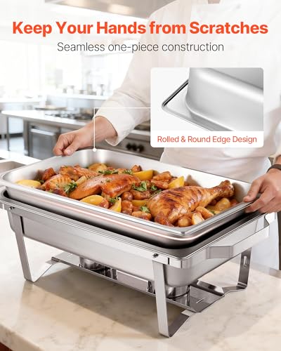 VEVOR Rectangle Chafing Dishes, 9 Qt 4 Pack Stainless Steel Chafing Dish, Food Warmer Chafer Complete Set with Hollow Handle, 2 Food Tongs, Lid, Canister Holder, Chafer Dishes for Banquet Wedding - size: 4 PACKS