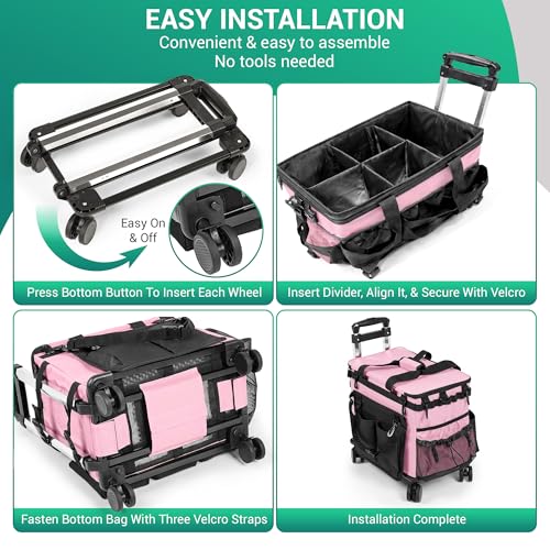 Rolling Cleaning Caddy Bag w/Detachable Trolley & Lid (Pink) - color: Pink