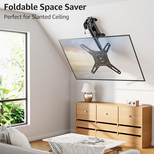 MOUNTUP Flip Down Ceiling TV Mount for Most 13-40" TVs, Full Motion TV Bracket with Height Adjustment, 360° Swivel & Rotate, Fits Flat & Slanted Ceilings, Max VESA 200x200mm Holds up to 22 lbs - size: Height 15.3'', Folding