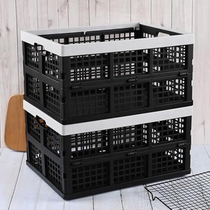 2-Pack 34 L Plastic Collapsible Storage Crates, Stackable Basket Bin - size: 34 liter