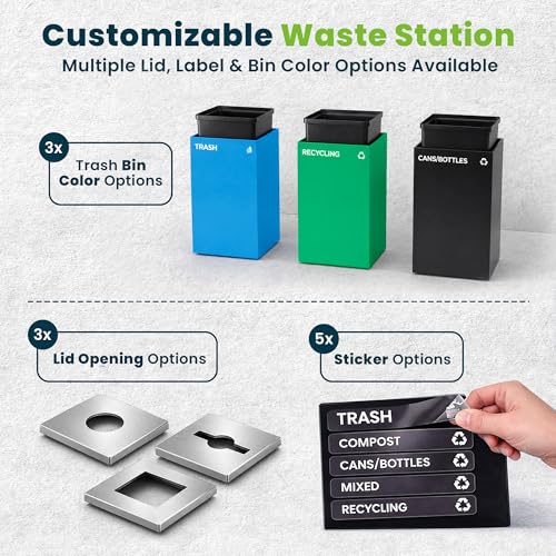 Alpine Circle Lid Industries 29 Gallon Sturdy Steel Cube Recycling Container, Square Opening - 3 Color Cans Available Sold Separately (Lid Circle Opening) - color: Lid Circle Opening